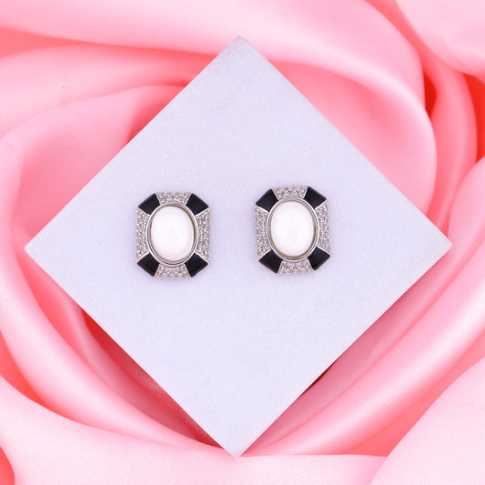 MAIRA Stunning Geometric Pearl & Enamel CZ stones Statement Earrings Set for Women