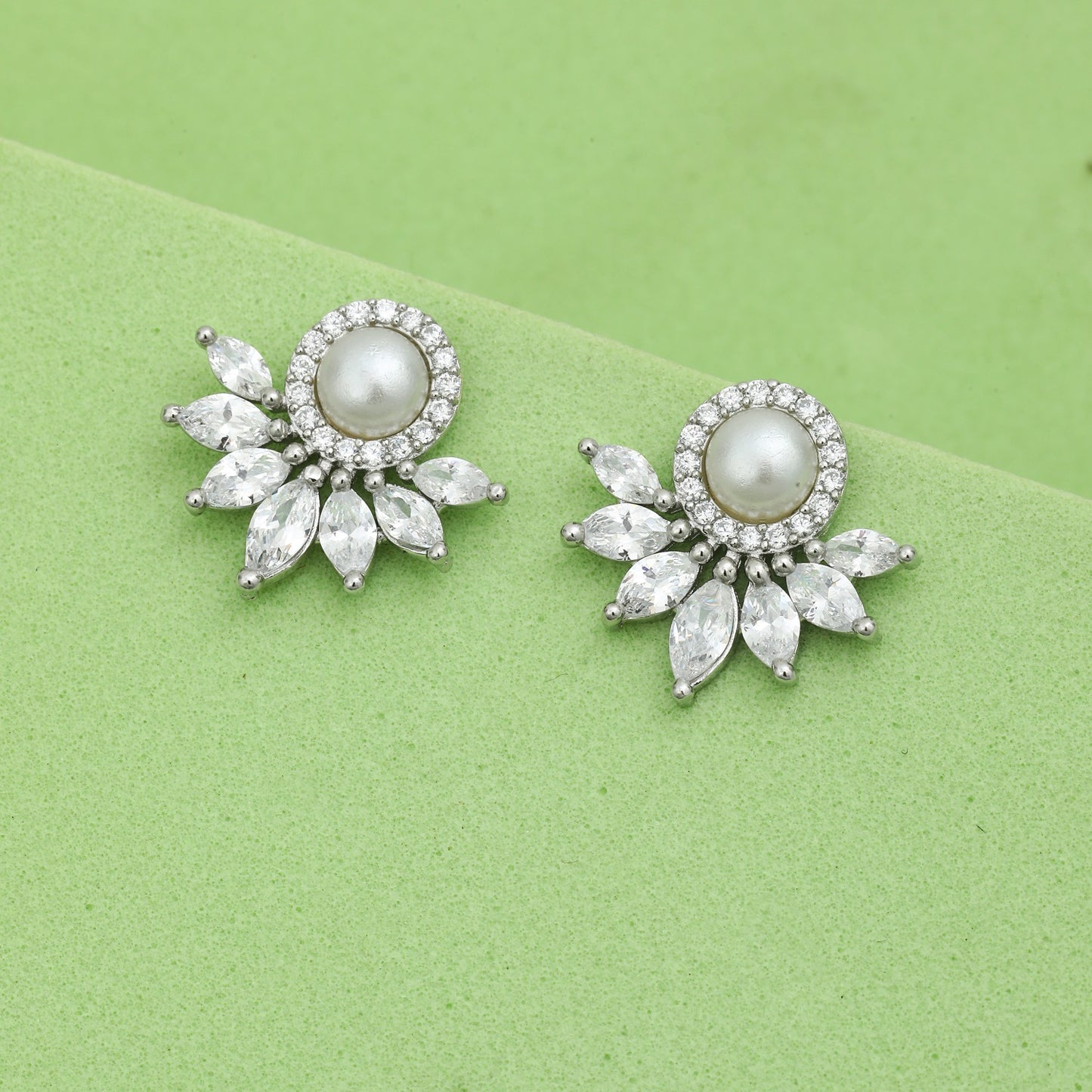 MAIRA made with Pearl Marquise Swiss Zirconia Floral 92.5 Sterling Silver Valentine Earrings Set for Women / Girls
