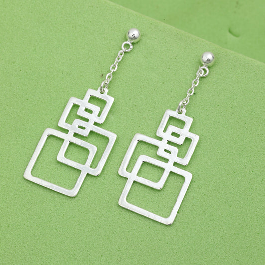 MAIRA Geometric Square Design Drop 925 Sterling Silver Earrings