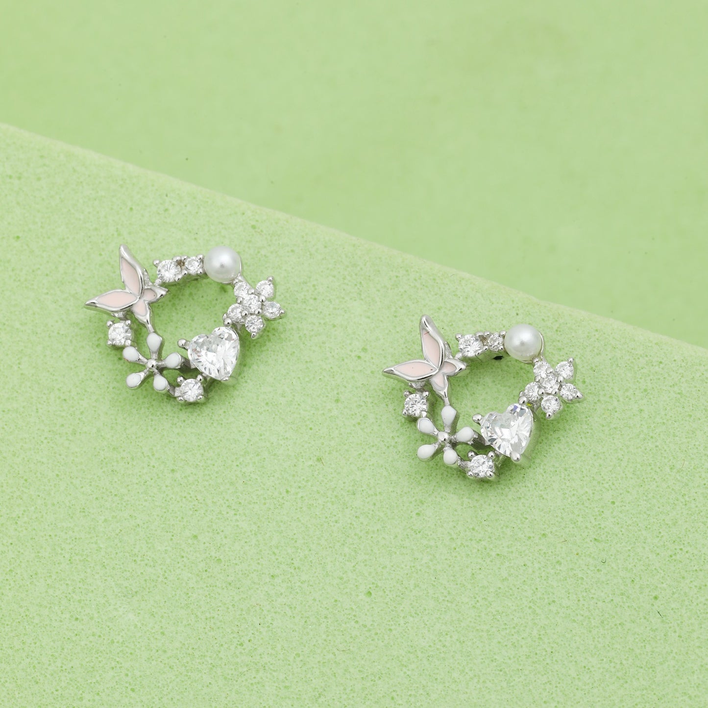 Maira Sterling Silver Butterfly Floral Wreath Earrings