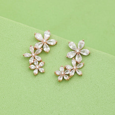 MAIRA Rose Gold Marquise Swiss Zirconia 925 Sterling Silver Floral Studs Earrings for Women / Gifts for Girls