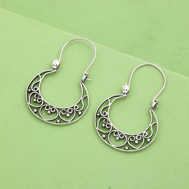 MAIRA Antique Dailywear Sterling Silver Chandbali Hoop Earrings Set for Women / Girls