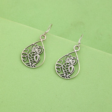 MAIRA 92.5 Sterling Silver Light Weight Stylish Owl Design Earrings Jewellery for Women / Gifts for Girls