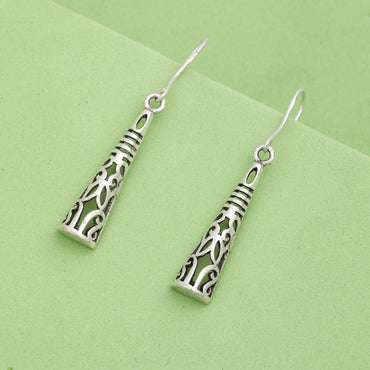 MAIRA Carved Classic 925 Sterling Silver Traditional Antique Drop Hoop Earrings for Women