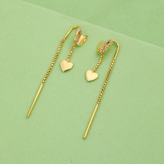 MAIRA 18 k Gold Plated Butterfly with Heart Drop & Long Chain 925 Sterling Silver Dangle Earrings for Women / Valentine Gifts