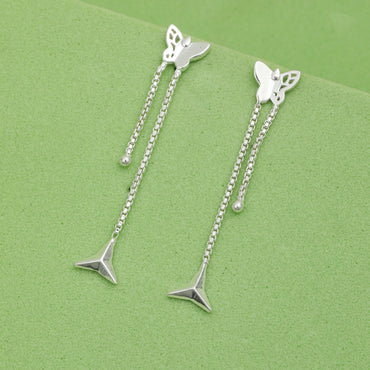 MAIRA Butterfly & Chain Drop Long 925 Sterling Silver Earrings for Women