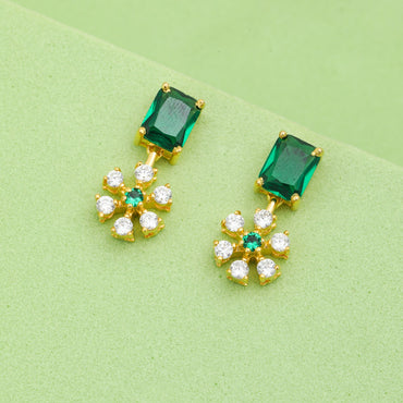 MAIRA 925 Sterling Silver Emerald 18 K Gold Plated Valentine Gift Earrings for Girls / Women