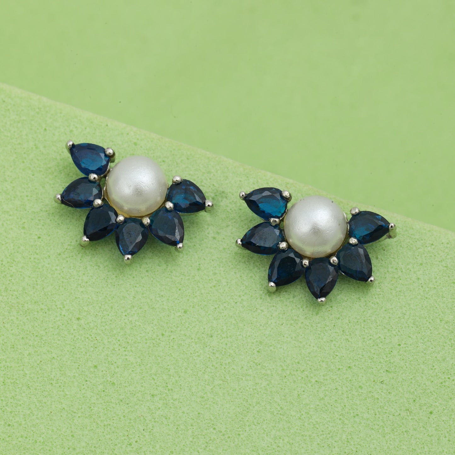 MAIRA Pearl & Blue Stones 925 Sterling Silver Earrings Set for Women / Girls