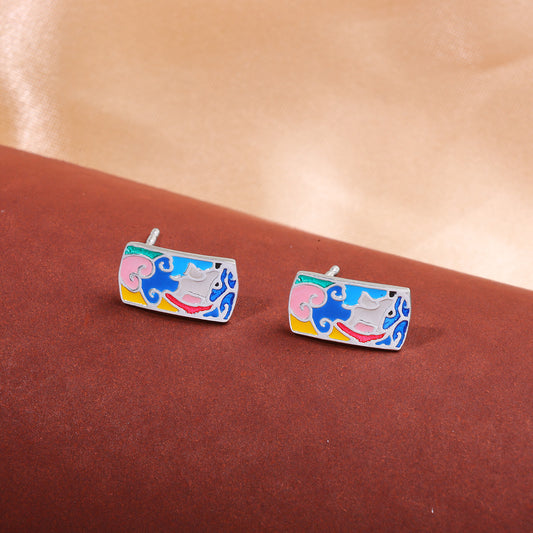 MAIRA 925 Sterling Silver Multicolour Eanamel Stud Earrings For Women & Girls