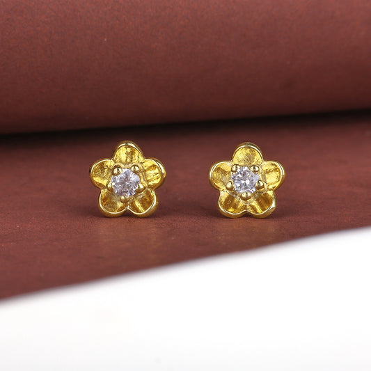 MAIRA 925 Sterling Silver 18K Gold Plated Floral Studs Earrings for Women / Girls