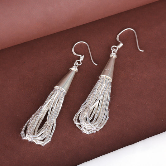 MAIRA Sterling Silver Tread Bead Bunch Hoop Earrings for Women / Girls