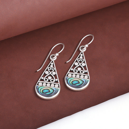 MAIRA 92.5 Sterling Silver Light Weight Stylish Tear Drop MOP Design Earrings Jewellery for Women / Gifts for Girls