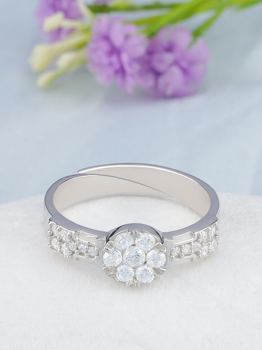 MAIRA 925 Sterling Silver Floral Cultured Adjustable Diamond Ring Jewellery For Women & Girls | Hypoallergenic |18 K Micron Gold/Rhodium Plated | Valentine Gift For Her