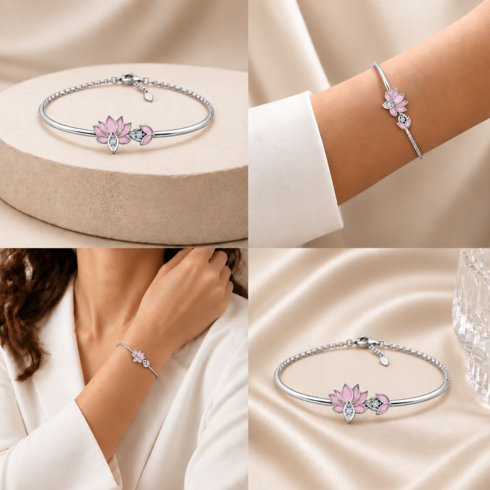 Blush Lotus Pure Rhodium Plated 925 Sterling Silver Bracelet