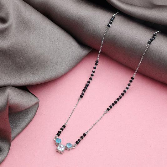 MAIRA 925 Sterling Silver Swiss Zirconia Black Beads Mani Simple 18 Inch Necklace Mangalsutra Jewellery / Gift for Women