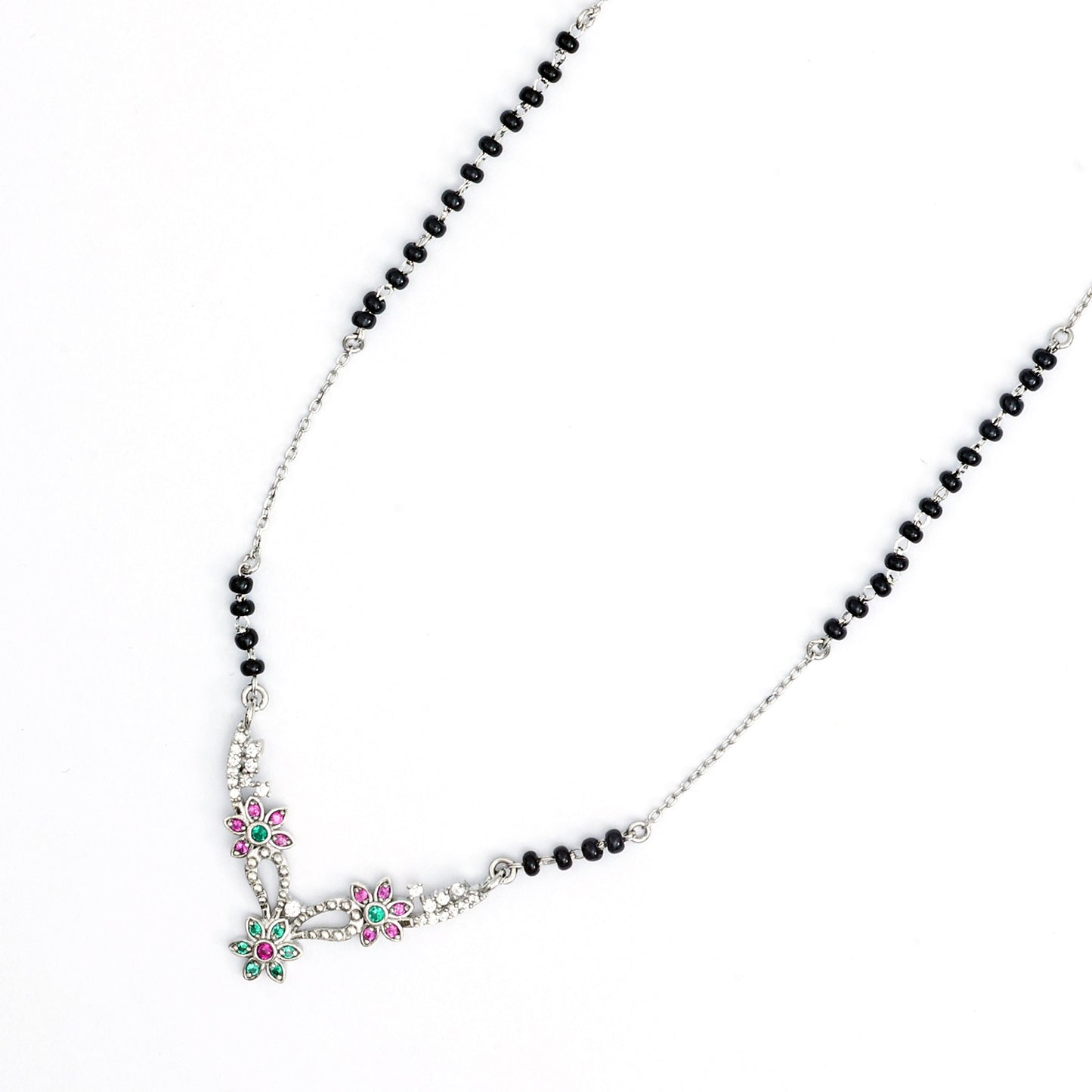 MAIRA Ruby Green Floral Pendant 925 Sterling Silver 18 Inch Latest Mangalsutra Jewellery / Gift for Women