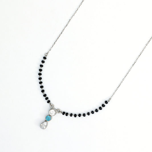 MAIRA 925 Sterling Silver Swiss Zirconia Black Beads Mani Simple 18 Inch Necklace Mangalsutra Jewellery / Gift for Women