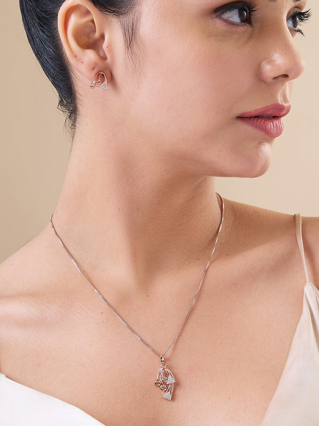 MAIRA 925 Sterling Silver Rose Gold Valentine Necklace With Earrings for Girls / Women