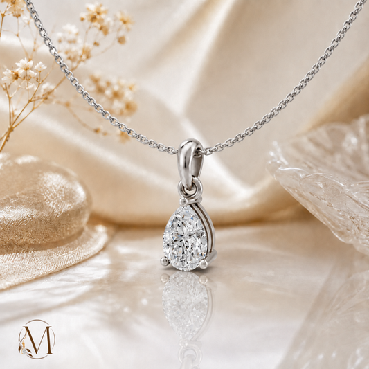 Raindrop Solitaire Rhodium Plated Pendant Necklace