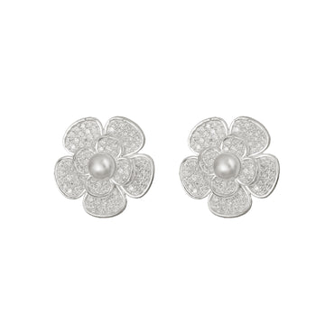 MAIRA 925 Sterling Silver Floral Pearl Earrings For Women/ Girls