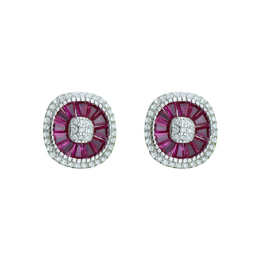 MAIRA Made with Ruby & Swiss Zirconia Exquisite Partywear 925 Sterling Silver Studs Earrings for Women / Girls