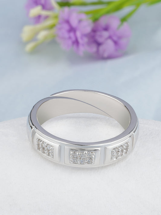 MAIRA 925 Sterling Silver Cubic Zircon Three Panel Design Adjustable Ring for Women & Girls | Hypoallergenic | 6 Months Warranty | Valentine Gift For Her