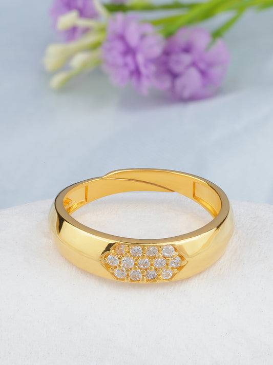 MAIRA Micron Gold-Plated Cubic Zircon Studded Ring for Women & Girls | Hypoallergenic | 6 Months Warranty | Valentine Gift For Her