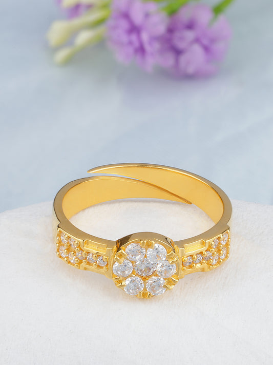 MAIRA 925 Sterling Silver Floral Cultured Adjustable Diamond Ring Jewellery For Women & Girls | Hypoallergenic |18 K Micron Gold/Rhodium Plated | Valentine Gift For Her
