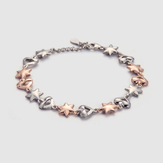 MAIRA 925 Sterling Silver 2 Tone RoseGold Star & Valentine Heart Bracelet Jewellery / Gift for Women