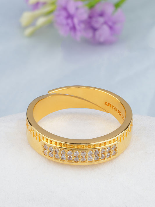 MAIRA Cubic Zircon Studded Band Ring For Women And Girls |18K Micron Gold Plated Geometric Pattern | Hypoallergenic | 6 Months Warranty |