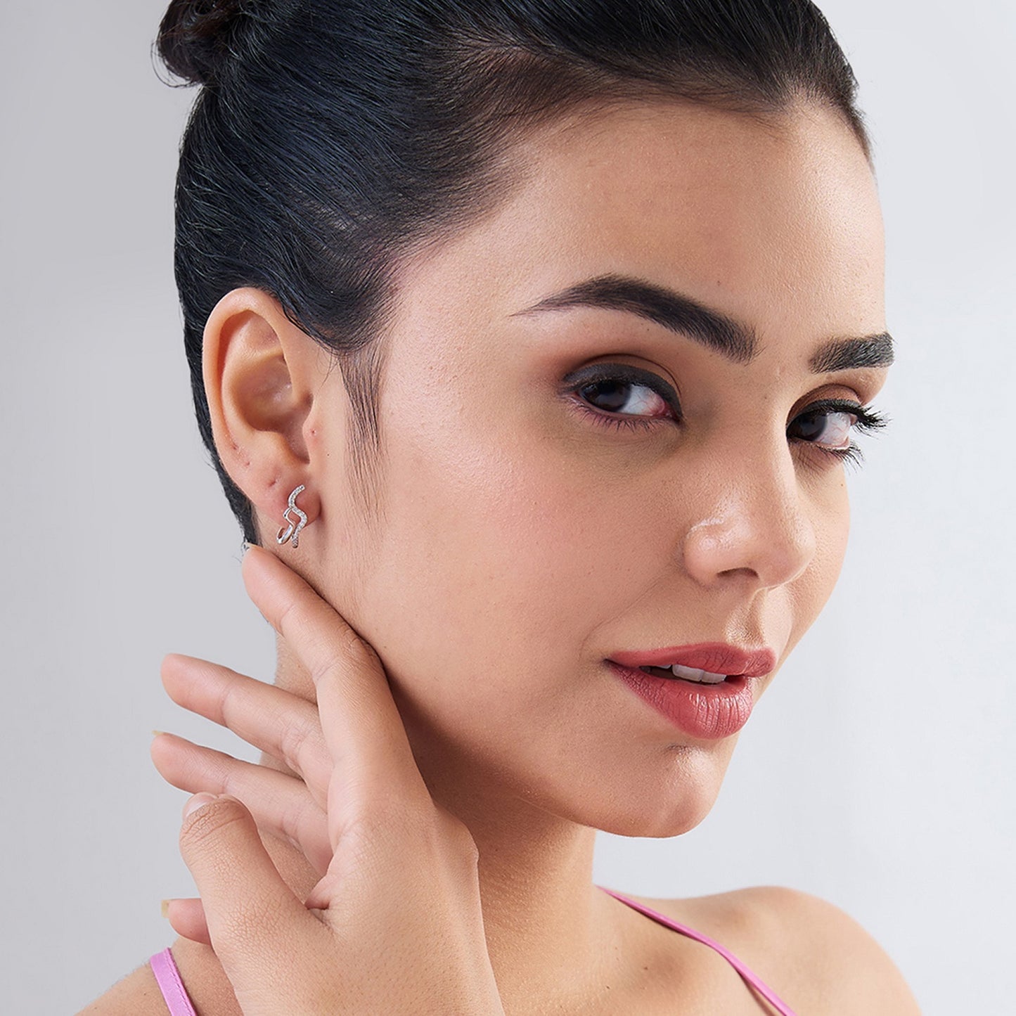 MAIRA S Curved Swiss Zirconia Trendy 925 Sterling Silver Valentine Gift for Girls/ Women