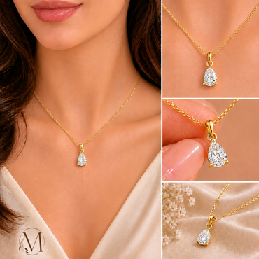 Raindrop Solitaire Gold Plated Pendant Necklace