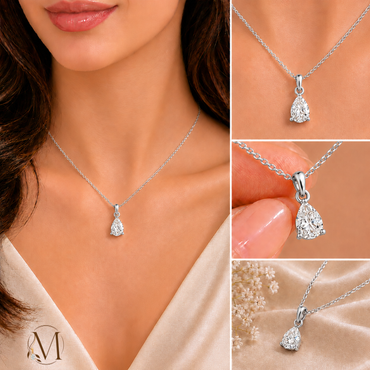 Raindrop Solitaire Rhodium Plated Pendant Necklace