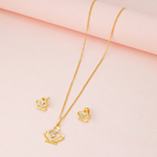 MAIRA 925 Sterling Silver 18kGold plated Crown Design Necklace With Earrings for Girls / Women