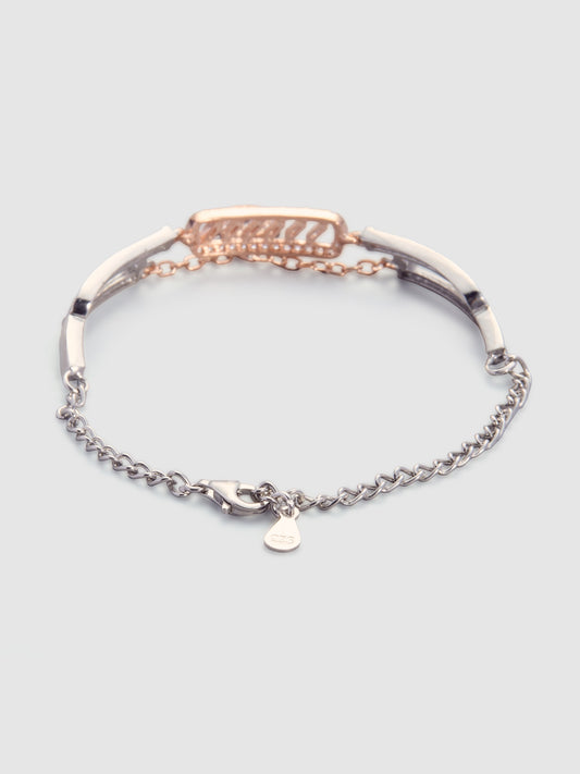 MAIRA 925 Sterling Silver 2 Tone RoseGold Premium Swiss Zirconia Semi Kada Charm Bracelet Jewellery / Gift for Women