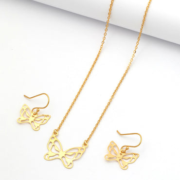MAIRA 925 Sterling Silver 18KGold Plated Butterfly Design Valentine Necklace with Earrings Set for Girls / Women