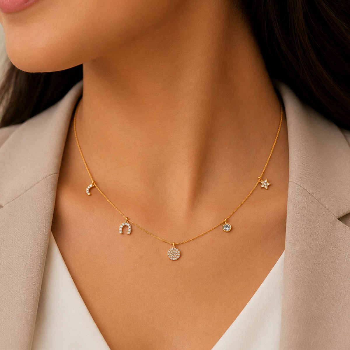 Celestial Wishes Charm Gold Plated 925 Sterling Silver Necklace