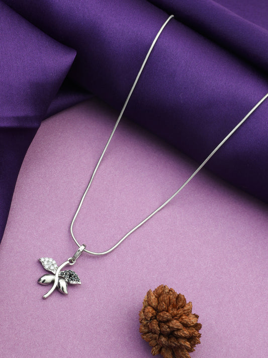 MAIRA Made with Swiss Zirconia 925 Sterling Silver Rodium Plated Petals Leaf Pendant Chain Necklace Jewellery / Gift for Women & Girls