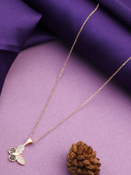 MAIRA Butterfly Swiss Zirconia 925 Sterling Silver Rose Gold Plated Pendant Chain Necklace Jewellery for Girls / Women