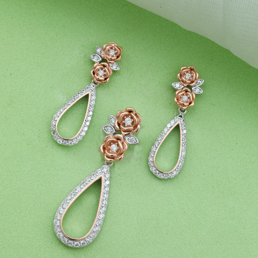 MAIRA 925 Sterling Silver 18K Gold Plated Valentine Pendant with Earrings Set for Girls / Women