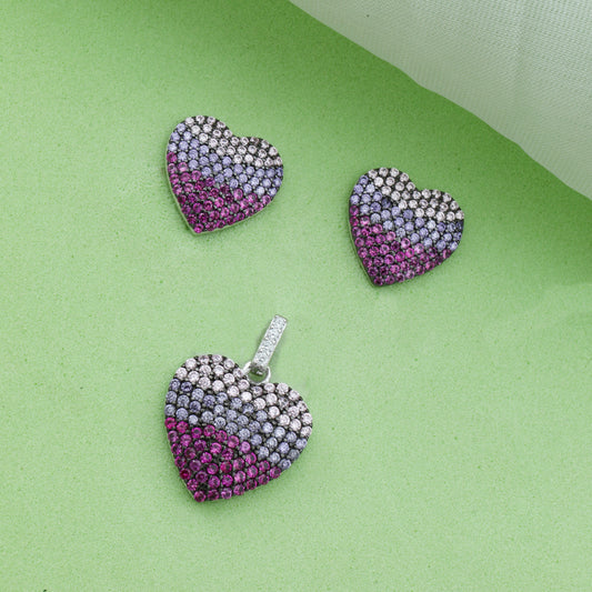 MAIRA 925 Sterling Silver With Multicolour Pendant with Earrings Set for Girls / Women