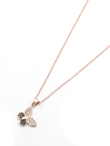 MAIRA Butterfly Swiss Zirconia 925 Sterling Silver Rose Gold Plated Pendant Chain Necklace Jewellery for Girls / Women