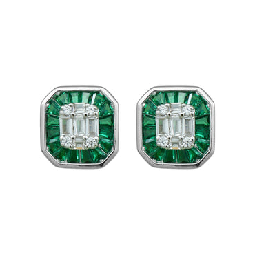 MAIRA Made with Emerald & Swiss Zirconia Elegant Partywear 925 Sterling Silver Studs Earrings for Women / Girls