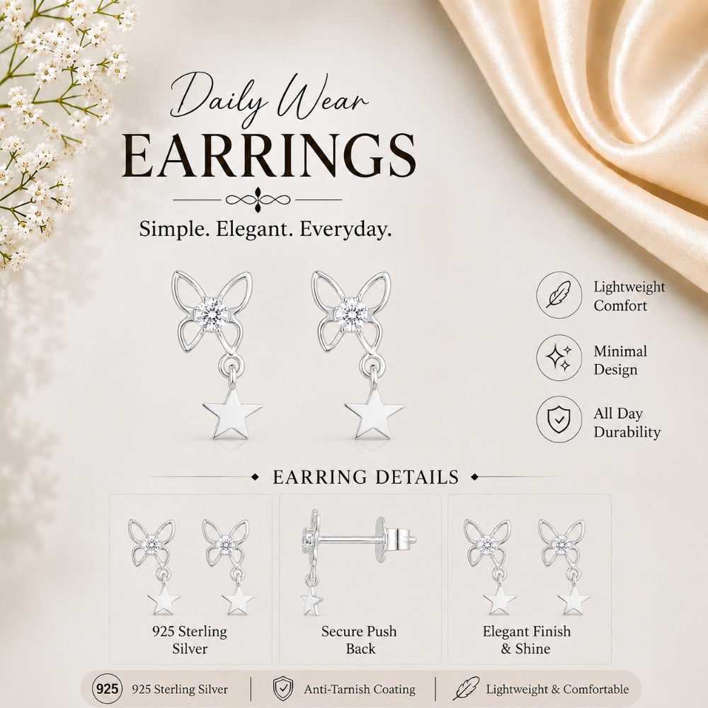 Sparkling Crystal Butterfly Star Drop charms Earing