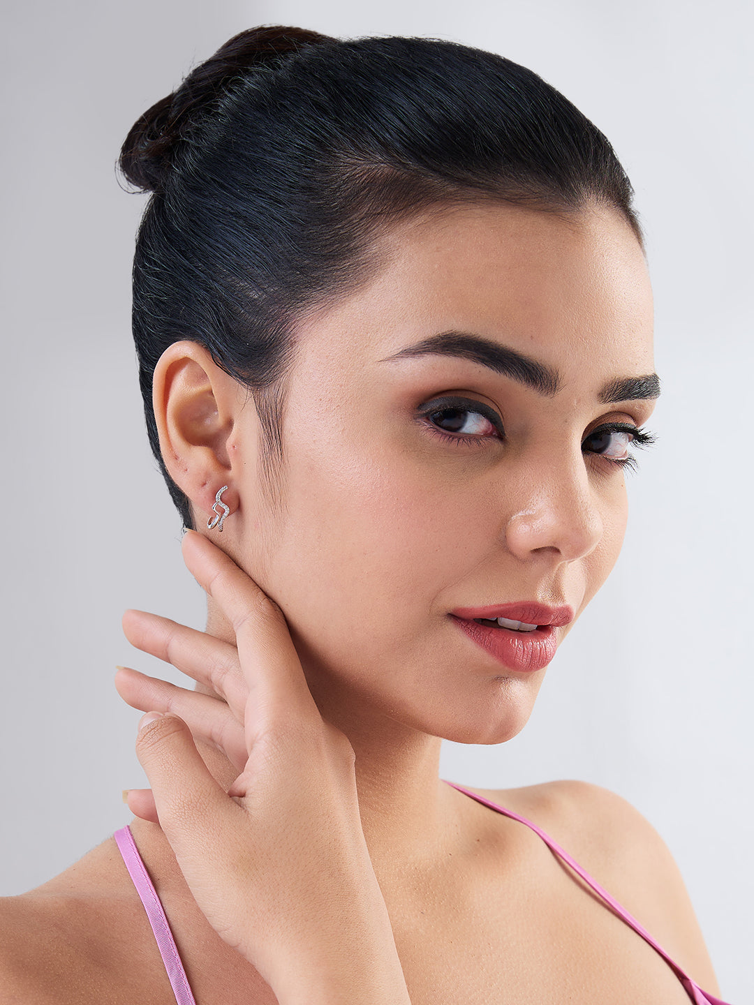 MAIRA 925 Sterling Silver Curved Unique Swiss Zirconia Glittering Earrings for Women/ Girls