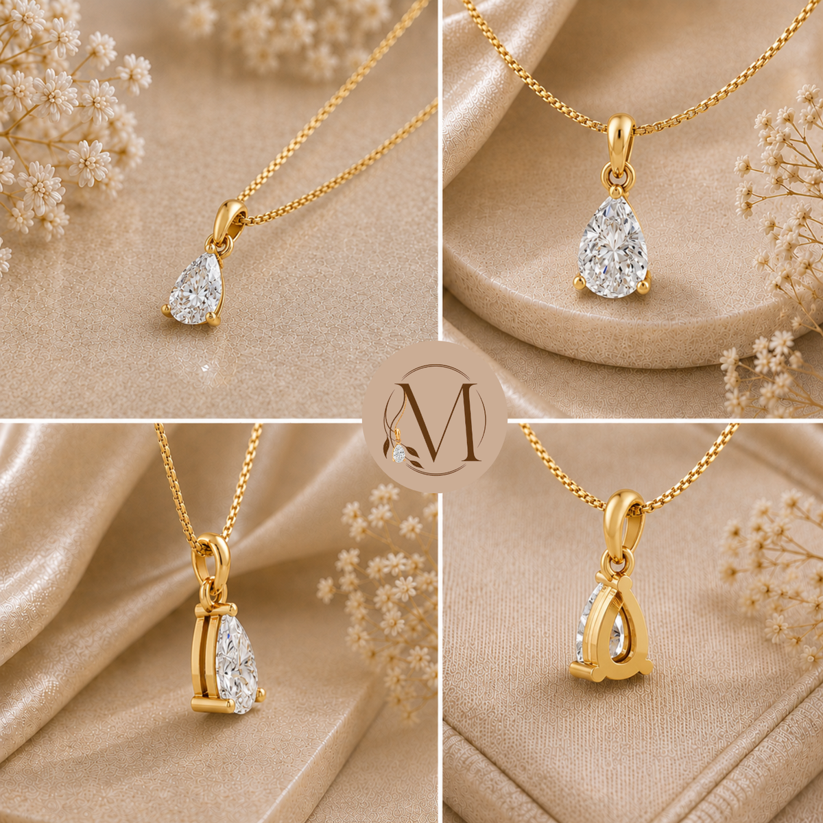 Raindrop Solitaire Gold Plated Pendant Necklace