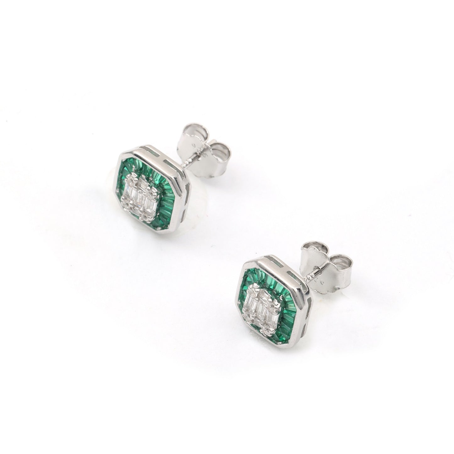 MAIRA Made with Emerald & Swiss Zirconia Elegant Partywear 925 Sterling Silver Studs Earrings for Women / Girls
