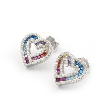 MAIRA multicolour Zirconia Heart Valentine Gifting 925 Sterling Silver Earrings Set for Women / Girls