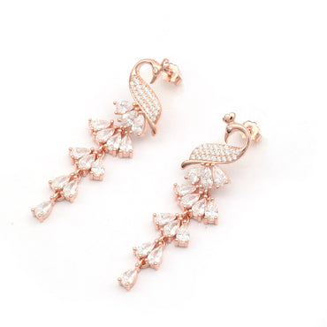 MAIRA Peacock Rosegold Swiss Zirconia Layered Valentine Gifting Sterling Silver Earrings Set for Women / Girls