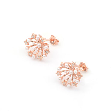 MAIRA Rose Gold Plated Shooting Star Pearl & Swiss Zirconia 925 Sterling Silver Earrings for Women / Girls
